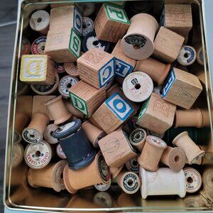 Vintage Lot of Wooden Spools & Blocks